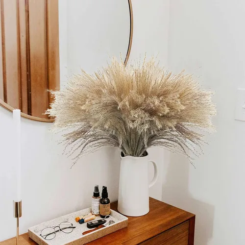 Vista 5 de Uieke 100 piezas de hierba de las pampas seca natural de 17 pulgadas de alto, flores secas grandes de caña sintética para arreglos florales de boda