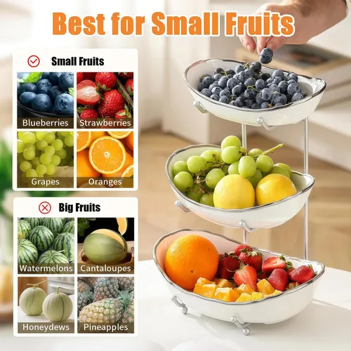 Vista 12 de Cesta de fruta de 3 niveles, frutero de cerámica para encimera de Negro