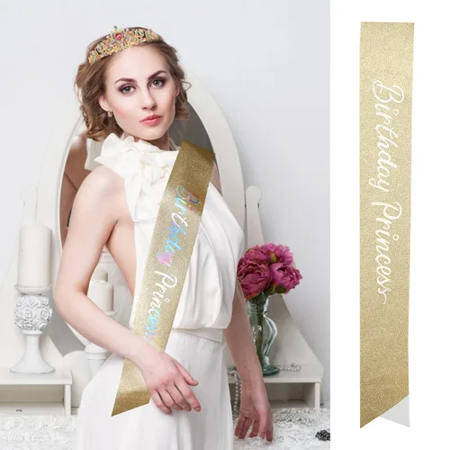 Vista 2 de Tiara de cumpleaños para niñas, corona de princesa con banda de cumpleaños, diadema de cumpleaños, coronas de cumpleaños para mujeres, tiaras