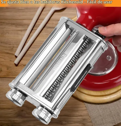 Vista 8 de FavorKit Accesorio para hacer pasta para batidoras KitchenAid, juego resistente 3 en 1 incluido rodillo de hojas de pasta, accesorios de cortador