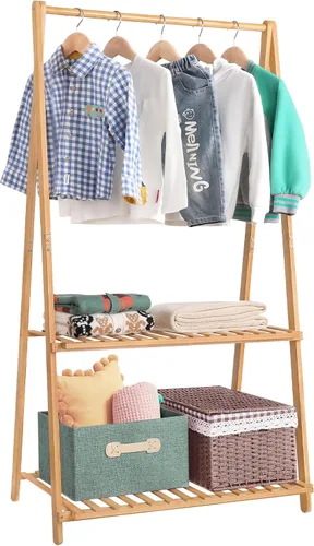 Vista 8 de Jotsport Perchero Pequeño para Ropa Infantil, Almacenamiento de Disfraces para Sala de Juegos, Dormitorio de Niños Pequeños, Perchero de Bambú