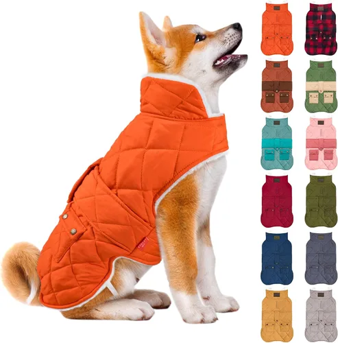 Vista 13 de KYEESE - Abrigo para perro suave, suéter para mascotas para clima frío, chaqueta impermeable para perros con forro de felpa, abrigo cálido