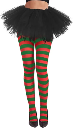 Vista 9 de American Trends Medias de rayas para mujer, mallas de bruja para disfraz de Halloween, medias elásticas Verde Negro (Green Black Stripe)