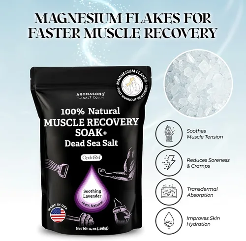 Vista 3 de Aromasong Baño de recuperación muscular de 3 libras, sal de baño natural con sal del mar muerto, MSM puro, copos de magnesio y aceites esenciales