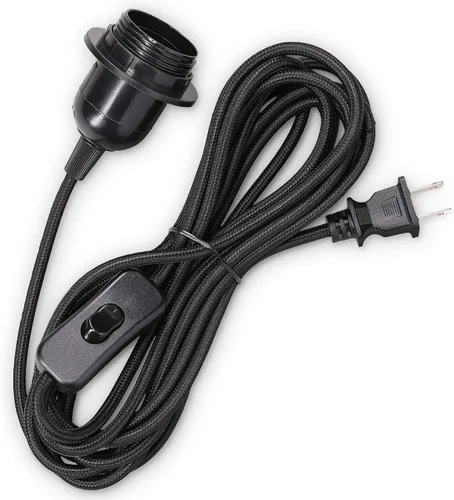Vista 7 de kwmobile Cable de luz enchufable, cable de lámpara colgante de tela de 15 pies de largo con enchufe, enchufe E26, para colgar iluminación de techo