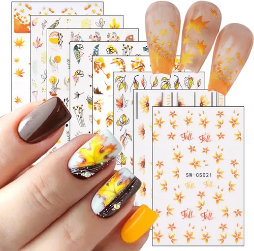 Vista 9 de 6 hojas de calcomanías de arte de uñas de Halloween, 5D estéreo, autoadhesivas, diseño de ojos holográficos, fantasma, llama, calabaza, día