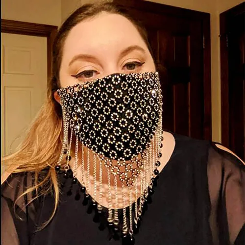 Vista 2 de Urieo Sparkly Rhinestones Face Masks Crystal Mesh Masks Metal Rhinestones Masquerade Mask Halloween Rave for Women and Men