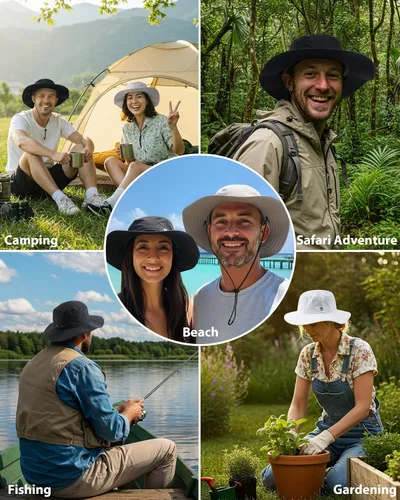 Vista 6 de GADIEMKENSD Sombrero de cubo UPF 50+, transpirable y de secado rápido, correa resistente al viento, unisex para actividades al aire libre Gris