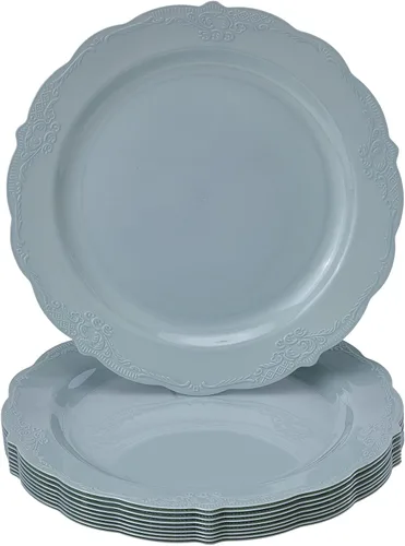 Vista 8 de Platos desechables de diseño vintage para postre para fiesta (10 piezas) Juego de vajilla desechable resistente de 7.5", platos de plástico