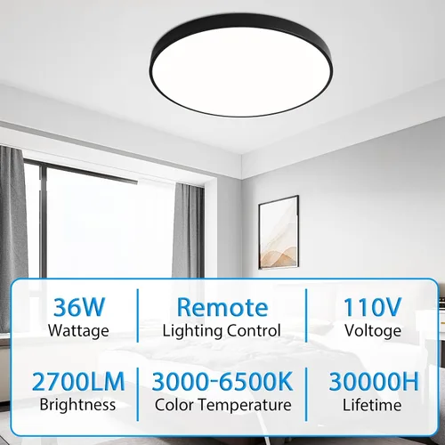 Vista 5 de Lámpara de techo LED redonda de 19.7 pulgadas, lámpara de techo de montaje empotrado regulable de 36W con control remoto, lámpara de techo moderna