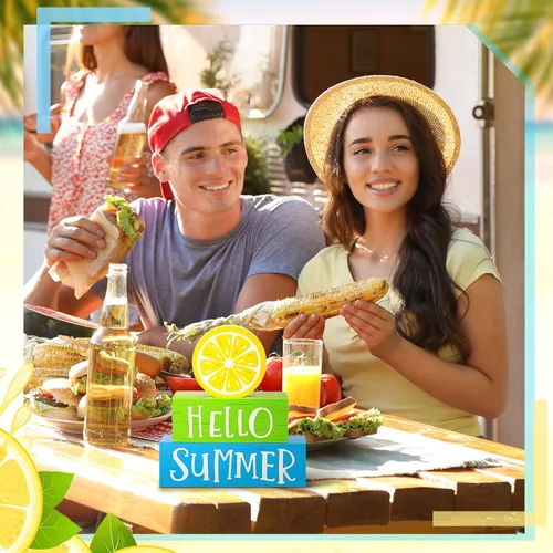 Vista 6 de Yulejo Decoración de bloque de madera de verano de 3 piezas de Hello Summer Limón, decoración de bandeja rústica con bloques decorativos para casa