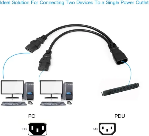Vista 9 de Paquete de 2 cables de cable adaptador de corriente C14 a 2 x C13 para servidor UPS