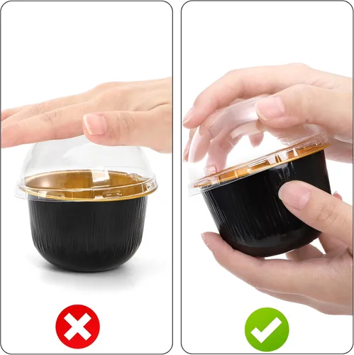 Vista 5 de Hacaroa 100 tazas de papel de aluminio para hornear con tapas de cúpula, forros desechables para cupcakes de 6 onzas, recipientes reutilizables