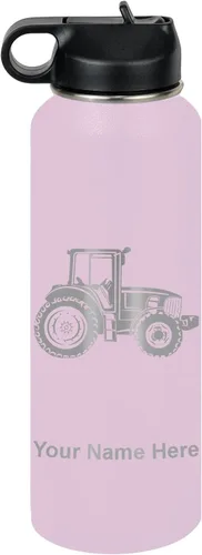 Vista 75 de LaserGram Botella de agua personalizada, tractor agrícola, acero inoxidable de doble pared aislada al vacío con popote superior, regalo grabado