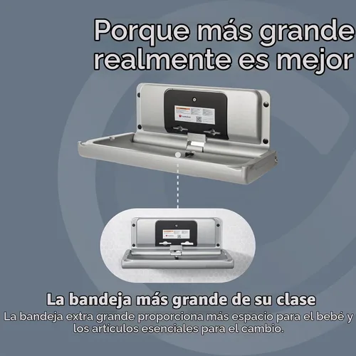Vista 5 de Foundations Cambiador de pañales para bebé ultra horizontal, superficie de cambio de gran tamaño, plástico con bisagra de acero inoxidable, correa