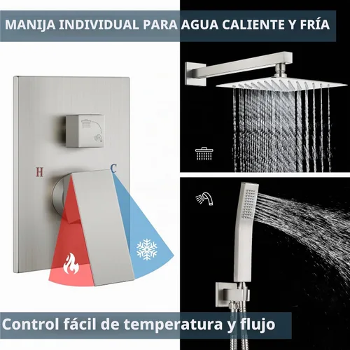 Vista 7 de Aolemi Sistema de ducha tipo lluvia de 12 pulgadas, cabezal de ducha cepillado Nikcel Combo Set con ducha de mano válvula de montaje en pared grifo
