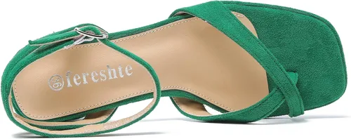 Vista 4 de fereshte Women's Ankle Strap Thong Sandal Open Toe Strappy Low Block Heels Sandals