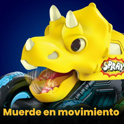 Vista 4 de Paquete de 3 juguetes de camión monstruo de dinosaurio con ruedas LED iluminadas para niños pequeños
