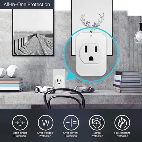 Vista 4 de eco4life Enchufe inteligente, mini salida WiFi, funciona con Alexa y Google Home, control de voz, control remoto de aplicación en cualquier lugar