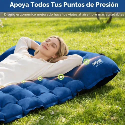 Vista 2 de HiiPeak Almohadilla de dormir para camping, alfombrilla de camping superior de gamuza con almohada, bomba de pie incorporada, almohadillas inflables