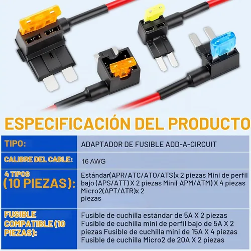 Vista 6 de Paquete de 10 grifos de fusibles para automóvil de 12 V