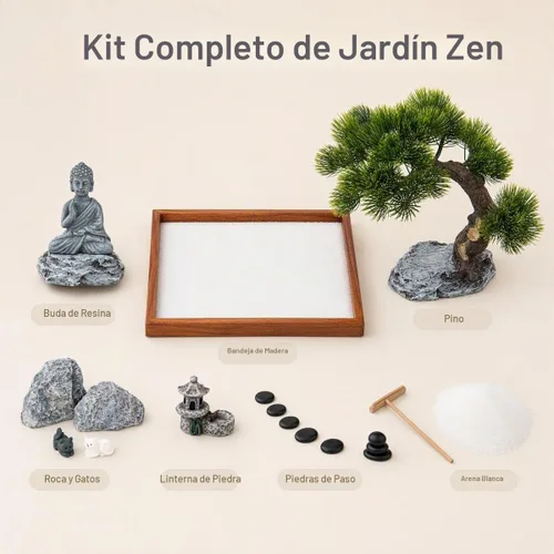 Vista 3 de dgudgu Zen Garden Kit - Mini Jardin Zen Garden para escritorio con accesorios en forma de Buda, 14 x 10 pulgadas