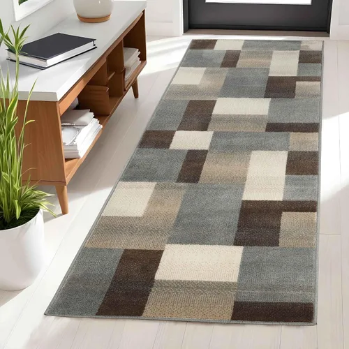 Vista 11 de BLUENILEMILLS Fiji - Colección de alfombras contemporáneas para interiores, alfombra geométrica de retazos moderna con respaldo de yute duradero