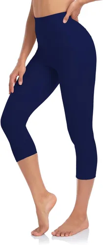 Vista 5 de UURUN Leggings capri para mujer, pantalones de yoga de cintura alta con bolsillos, leggings recortados para mujer