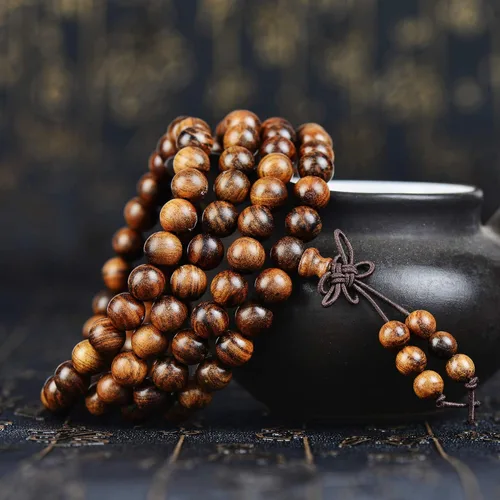 Vista 29 de Mala Beads Pulsera 108 0.315 in Meditación Sándalo Elástico..