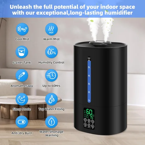 Vista 4 de Coolfiqu Humidificadores de 6L para dormitorio, habitación grande, hogar, humidificador fresco y cálido para bebés y plantas, humidificadores