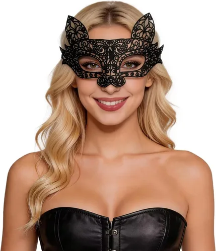Vista 16 de Bonnie Z. Leonardo Máscaras de mascarada para mujer A-gato negro