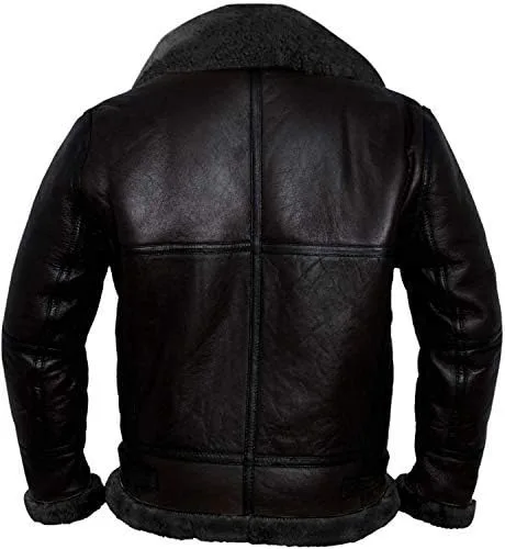 Vista 4 de Chaqueta bombardera B3 para hombre, aviador de oveja real, B3, bombardero de oveja, color negro, Negro