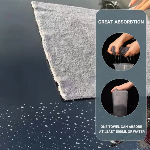 Vista 3 de Toallas de microfibra sin bordes para automóviles, toalla de secado súper suave para automóvil, paño de limpieza de microfibra, 550GSM de absorción