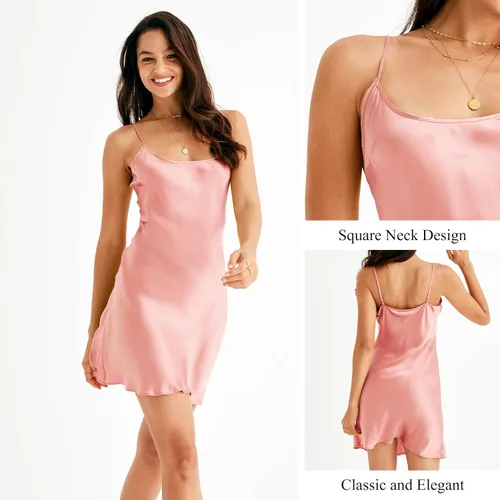 Vista 4 de Ropa de dormir para mujer, 100% seda, sexy, de satén, ajustada, ropa de dormir