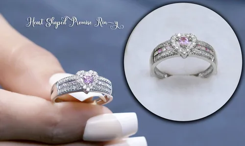 Vista 3 de Dazzlingrock Collection Anillo de compromiso de oro blanco con zafiro rosa redondo de 10 quilates para mujer, con forma de corazón, oro blanco