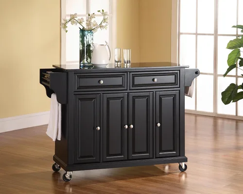 Vista 4 de Crosley Furniture isla de cocina con ruedas, Madera, Negro