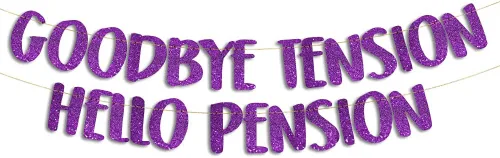 Vista 11 de Cartel de purpurina dorada preencordada de Goodbye Tension Hello Pension - Divertidas decoraciones de jubilación para hombres y mujeres