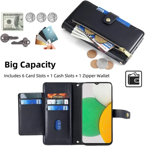 Vista 4 de Asuwish Funda de teléfono para Samsung Galaxy A03 Core Wallet Cover y protector de pantalla de vidrio templado, soporte para tarjetas