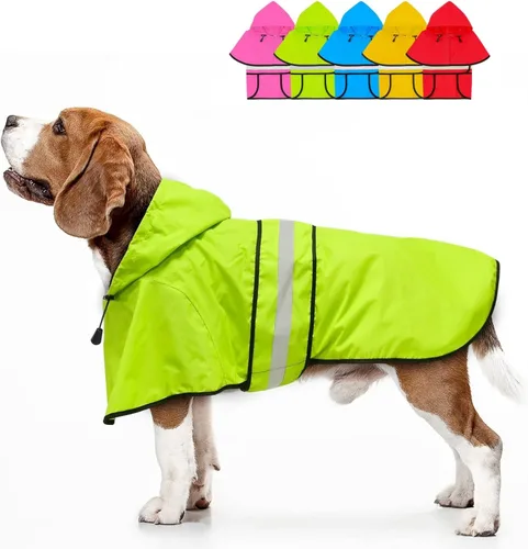 Vista 13 de Impermeable ajustable impermeable para perros, chaqueta reflectante para perros con capucha, abrigo ligero para lluvia para perros pequeños