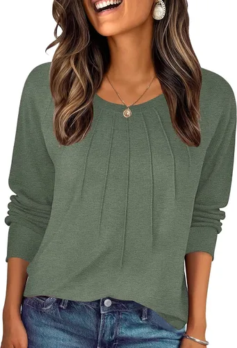 Vista 21 de Zeagoo Blusas de otoño para mujer, camisas de manga larga, blusas casuales de algodón, blusas plisadas elegantes 2025