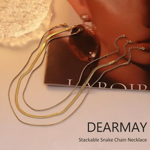Vista 4 de DEARMAY 14K Gold Necklaces for Women, Dainty Layered Gold Herringbone Choker Necklace for Women Thin Chunky Snake Chain Necklaces Jewelry for Teen