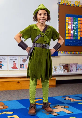Vista 5 de Kids Peter Pan Costume with Hat, Shirt, Tights, BeltHarness and Wrist Cuffs