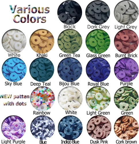 Vista 2 de Coiris - Cuentas de vinilo heishi ecológicas hechas a mano, de polímero/arcilla, de 6 mm. Cuentas espaciadoras para collar, pulsera aretes, joyería