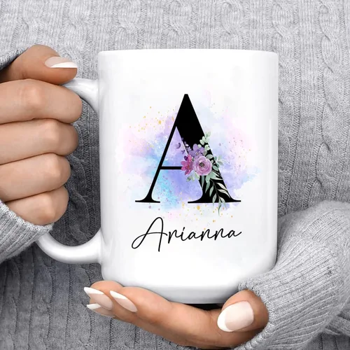 Vista 5 de Taza de café personalizada con nombre inicial, regalo para mujeres, esposa, amiga, mamá, abuela, madrastra, nombre personalizado e inicial taza