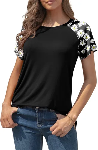 Vista 2 de AYIFU Camiseta de rayón de manga raglán de ajuste holgado para mujer, estilo casual, para verano, túnica de moda