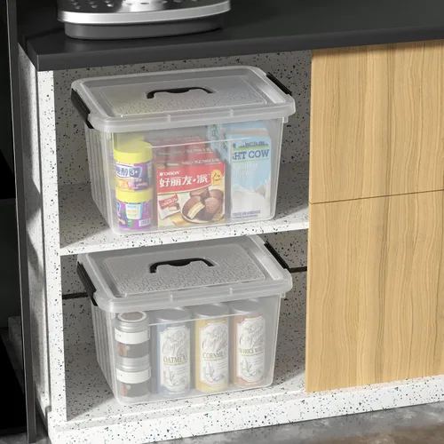 Vista 5 de Kiddream Juego de 4 cajas de almacenamiento transparentes de 20 L con asa, cajas de almacenamiento con tapa