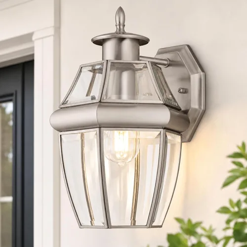 Vista 2 de Generation Lighting 8038-965 Lancaster Traditional One - Farol de pared para exteriores, acabado de níquel cepillado antiguo, 1 luz, listado cETL