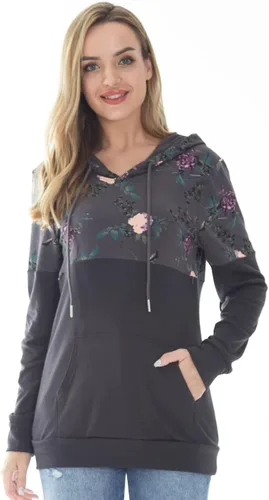 Vista 12 de Bearsland - Suéter de lactancia para mujer, con capucha y bolsillos, para maternidad Verde Armada (ArmyGreen)