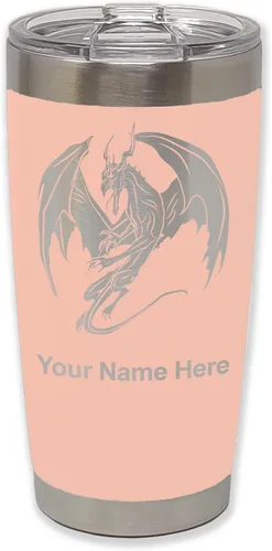 Vista 9 de LaserGram Vaso aislado al vacío de 20 onzas, dragón, grabado personalizado incluido (negro)