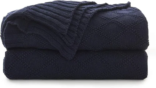 Vista 13 de Manta de Punto de Algodón Marrón Oscuro para Sofá Cama - Decorativa para el Hogar Suave y Acogedora Tejido de Suéter Otoñal de Punto Trenzado - 2.2